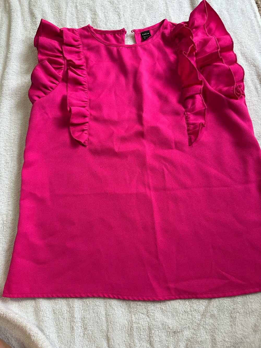 SHEIN Hot Pink Ruffle Shoulder Top